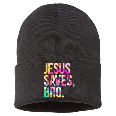 Jesus Saves Bro Tie Dye Christian Faith Jesus Sustainable Knit Beanie