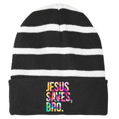 Jesus Saves Bro Tie Dye Christian Faith Jesus Striped Beanie with Solid Band