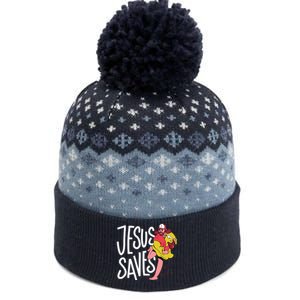 Jesus Saves Baseball The Baniff Cuffed Pom Beanie