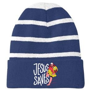 Jesus Saves Baseball Striped Beanie with Solid Band