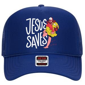 Jesus Saves Baseball High Crown Mesh Back Trucker Hat