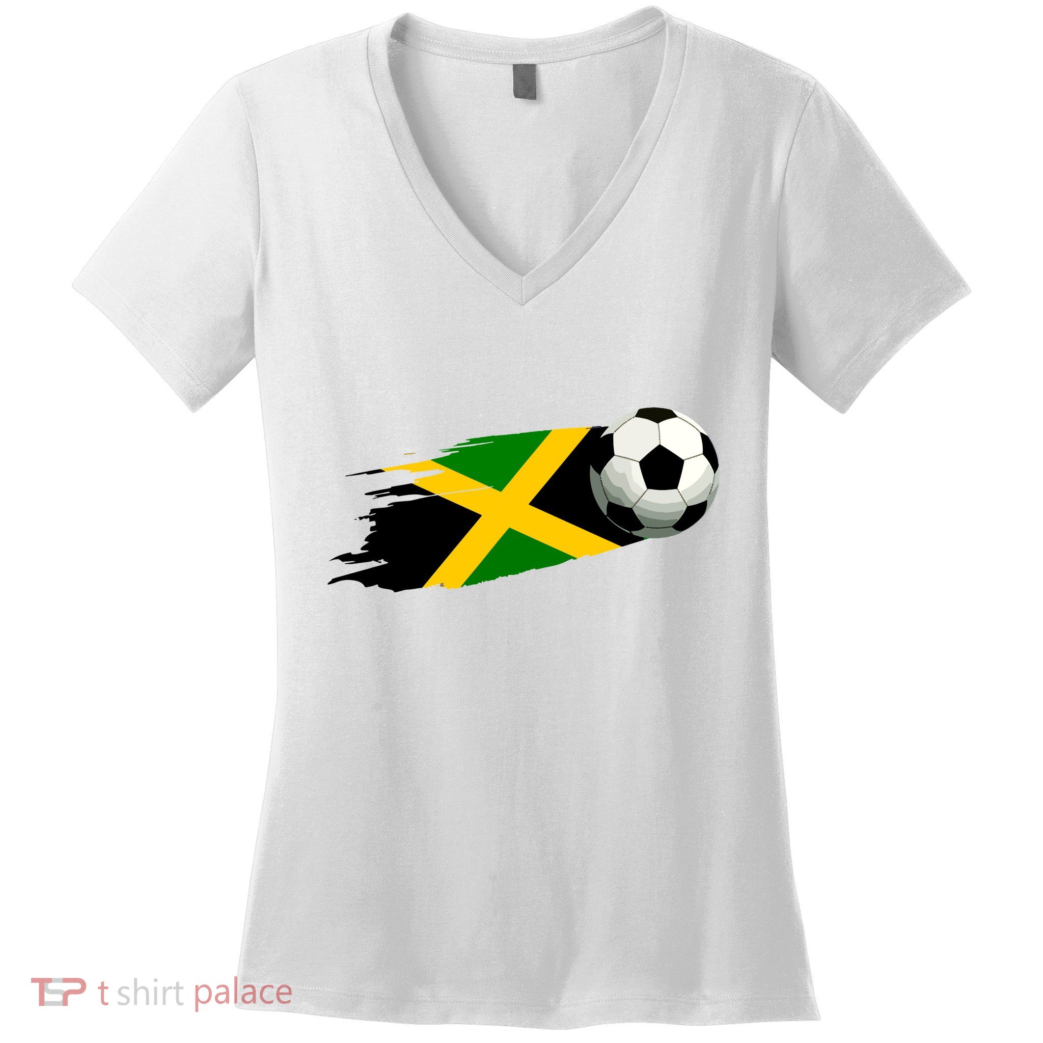 Jamaica Soccer Ball Jamaica Flag Jersey Jamaican Football Women's V-Neck T-Shirt