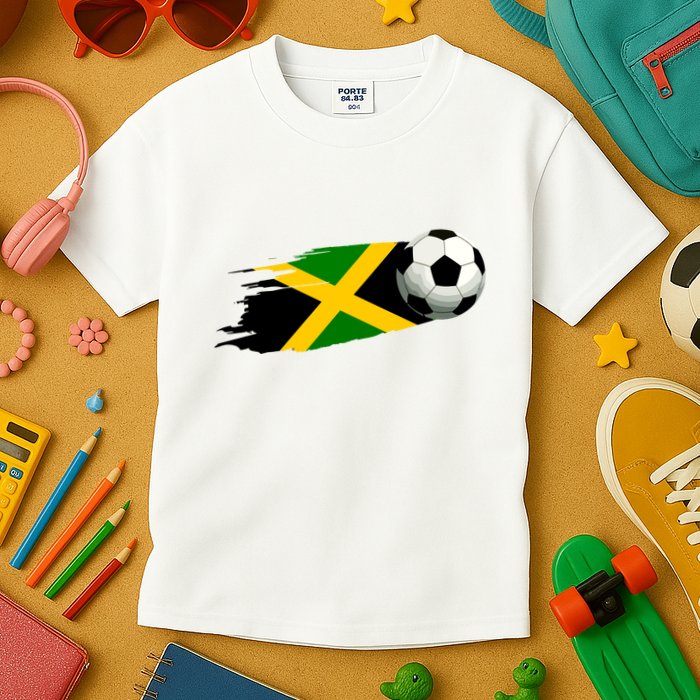Jamaica Soccer Ball Jamaica Flag Jersey Jamaican Football Kids T-Shirt