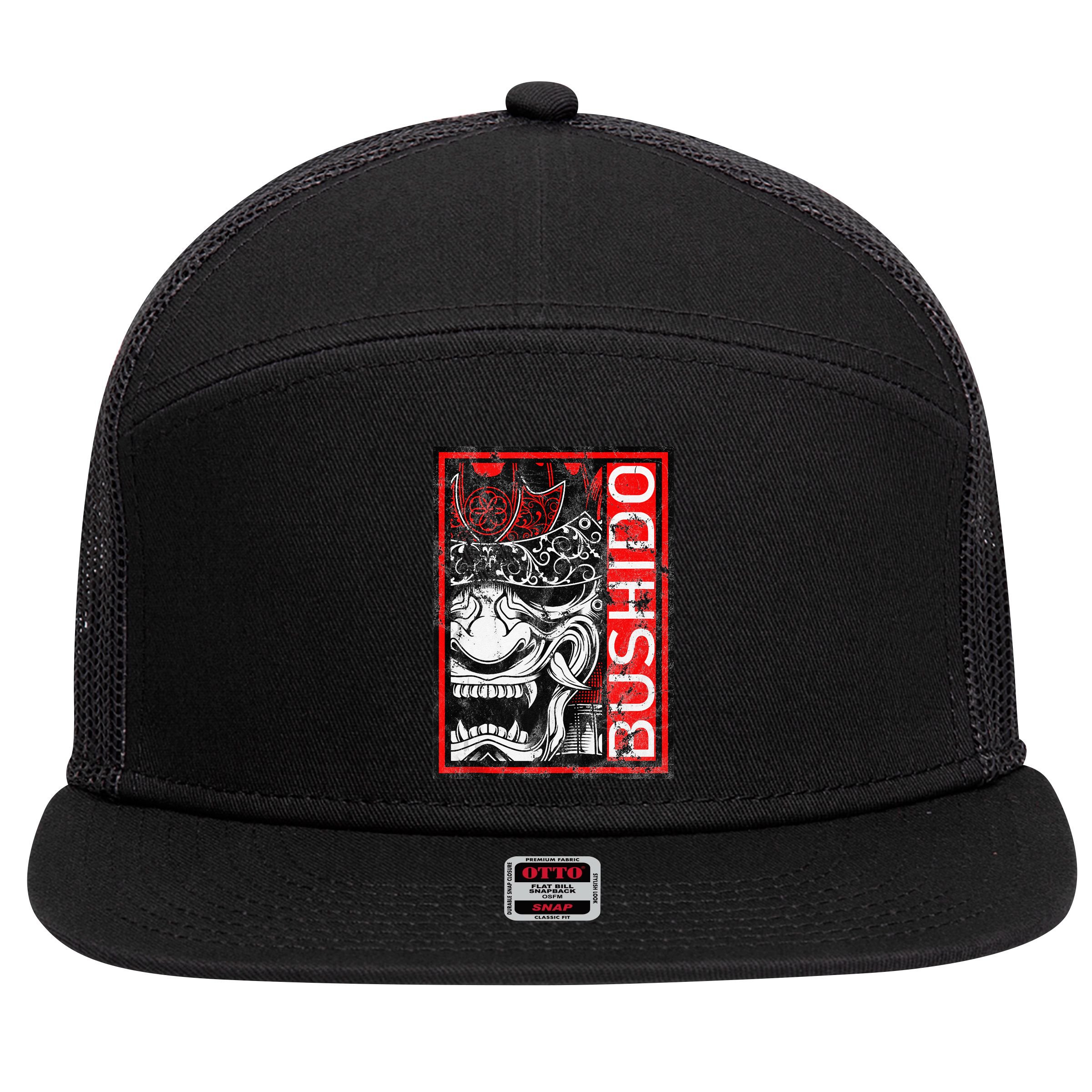Japanese Samurai Bushido Oni Mask 7 Panel Mesh Trucker Snapback Hat