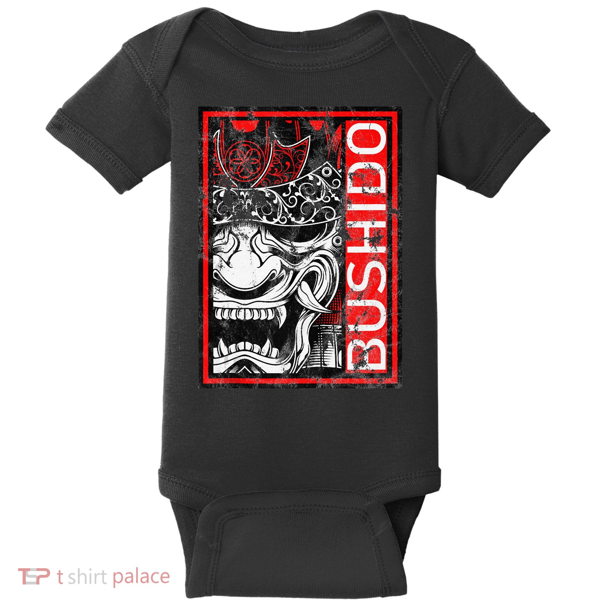 Japanese Samurai Bushido Oni Mask Baby Bodysuit