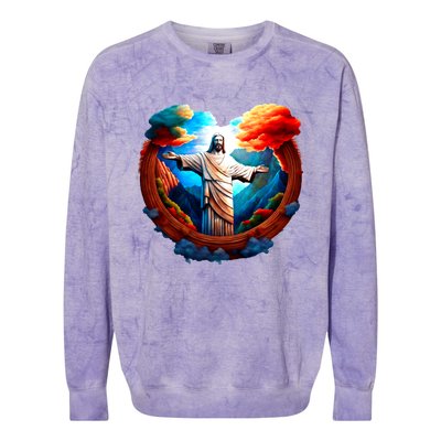 Jesus Surrounded By Nature Colorblast Crewneck Sweatshirt