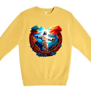 Jesus Surrounded By Nature Premium Crewneck Sweatshirt