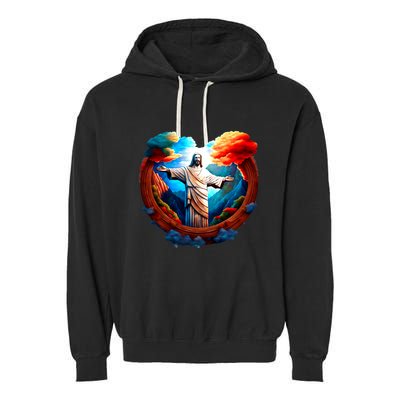 Jesus Surrounded By Nature Garment-Dyed Fleece Hoodie