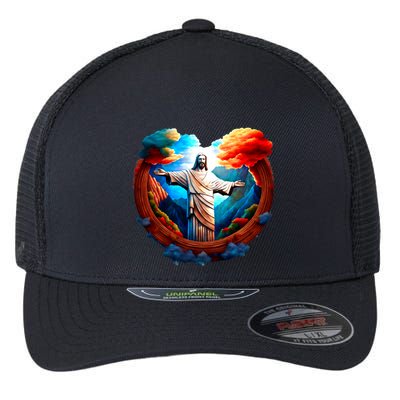 Jesus Surrounded By Nature Flexfit Unipanel Trucker Cap
