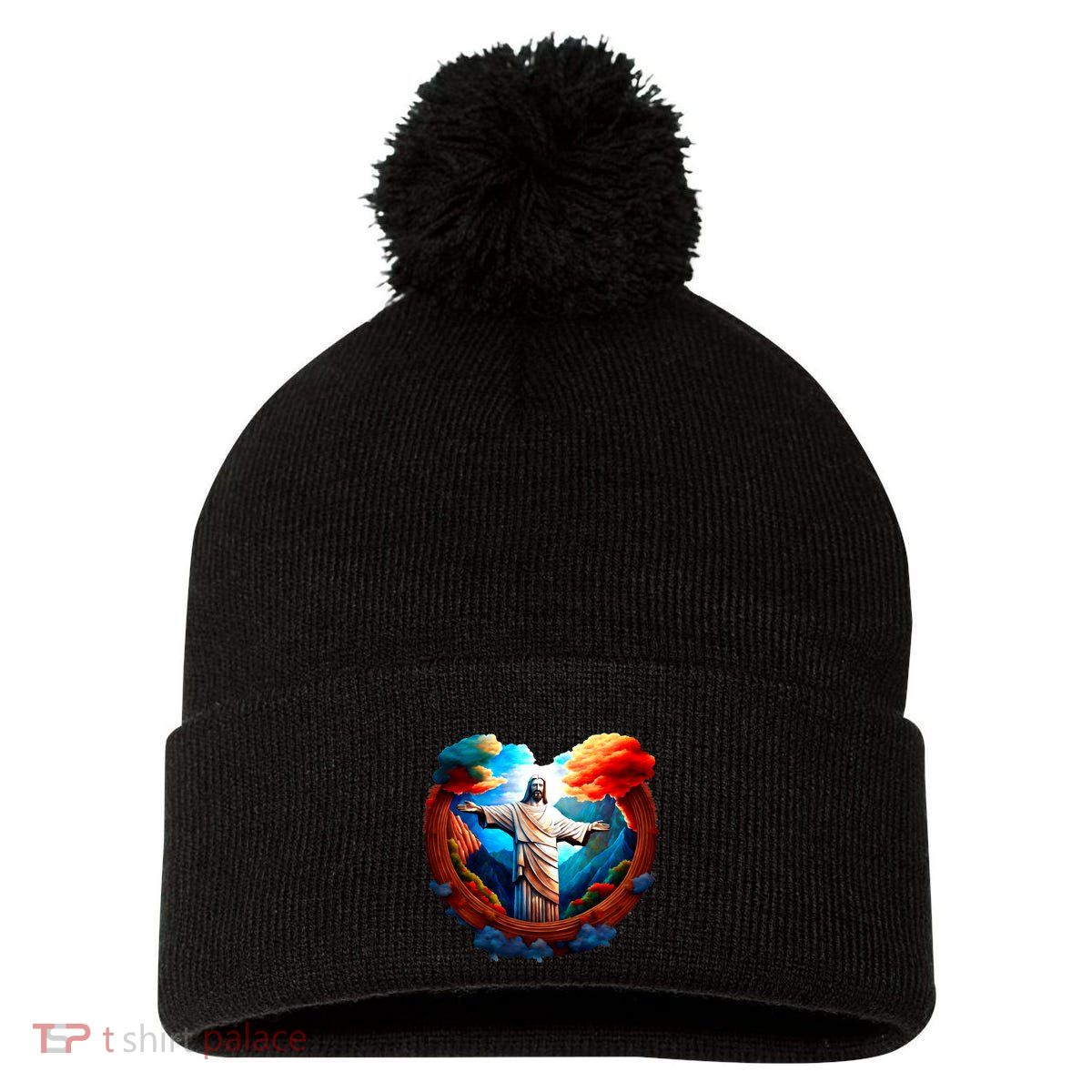 Jesus Surrounded By Nature Pom Pom 12in Knit Beanie