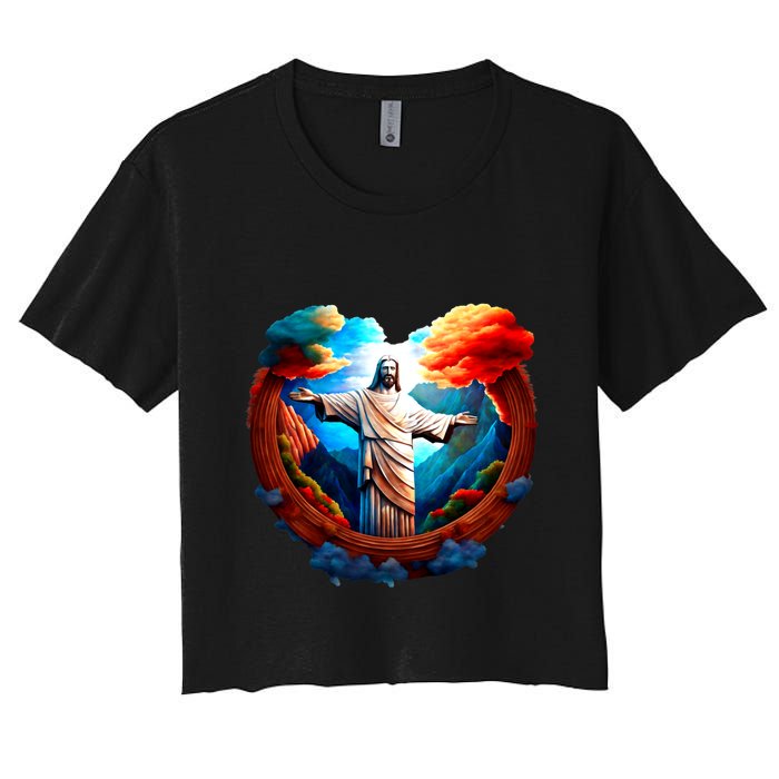 Jesus Surrounded By Nature Women's Crop Top Tee