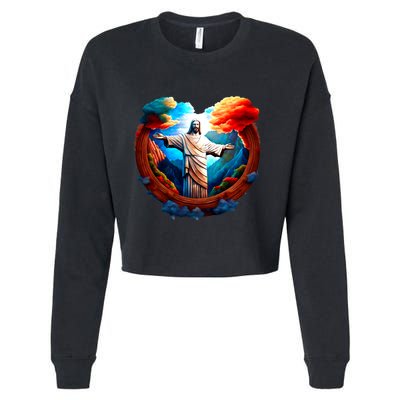 Jesus Surrounded By Nature Cropped Pullover Crew