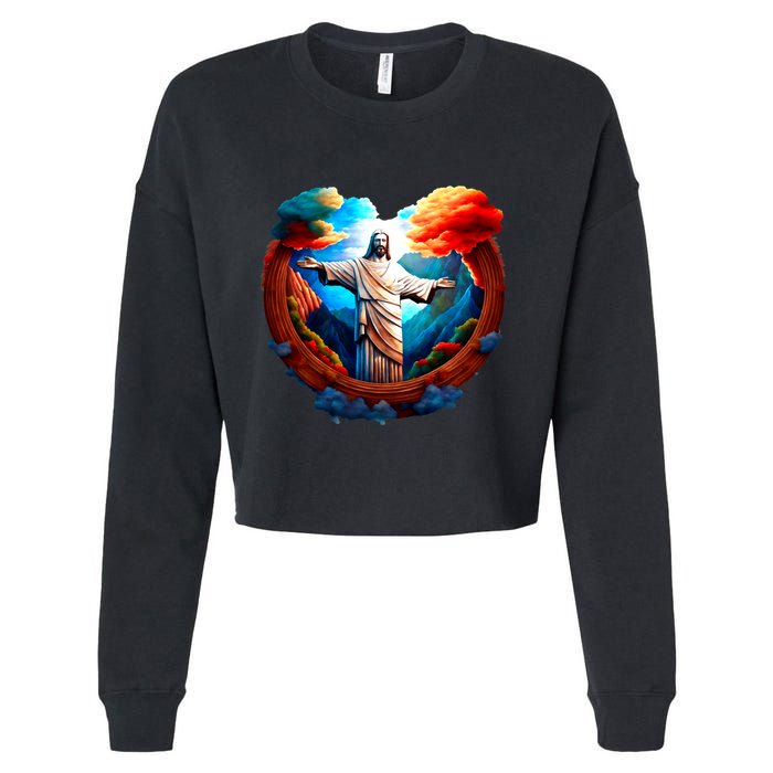 Jesus Surrounded By Nature Cropped Pullover Crew