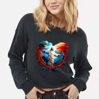 Jesus Surrounded By Nature Cropped Pullover Crew