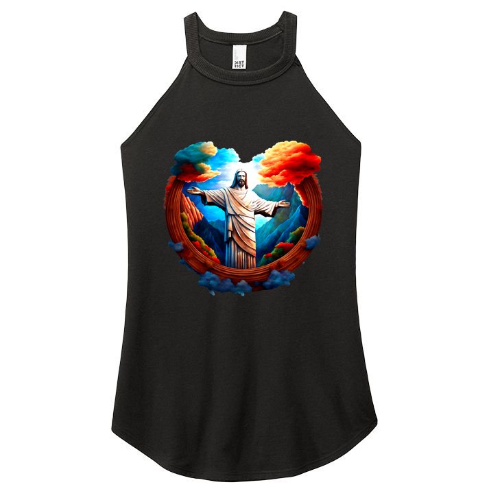 Jesus Surrounded By Nature Women's Perfect Tri Rocker Tank