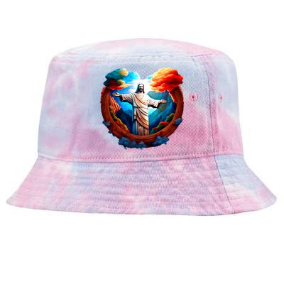 Jesus Surrounded By Nature Tie-Dyed Bucket Hat