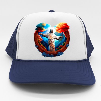 Jesus Surrounded By Nature Trucker Hat