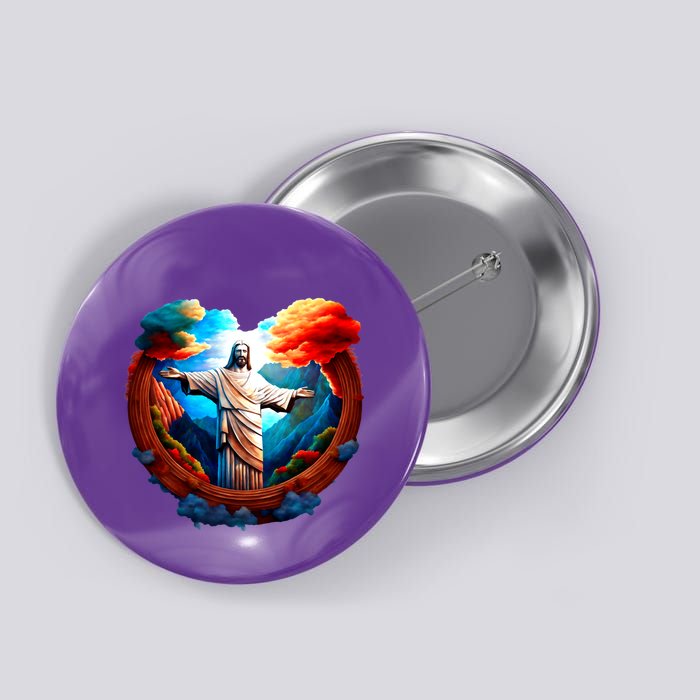 Jesus Surrounded By Nature Button