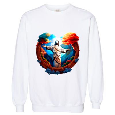 Jesus Surrounded By Nature Garment-Dyed Sweatshirt
