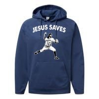 Jesus Saves Baseball Team Heaven Performance Fleece Hoodie