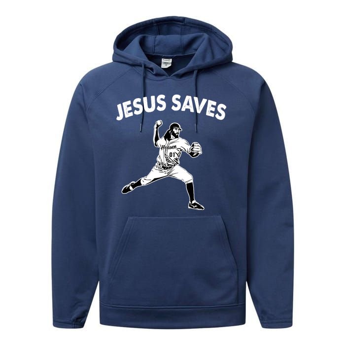 Jesus Saves Baseball Team Heaven Performance Fleece Hoodie