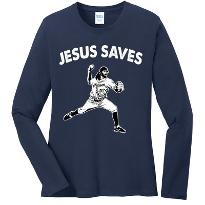 Jesus Saves Baseball Team Heaven Ladies Long Sleeve Shirt