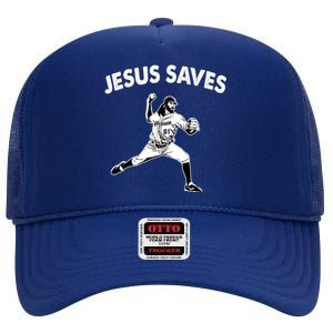 Jesus Saves Baseball Team Heaven High Crown Mesh Back Trucker Hat