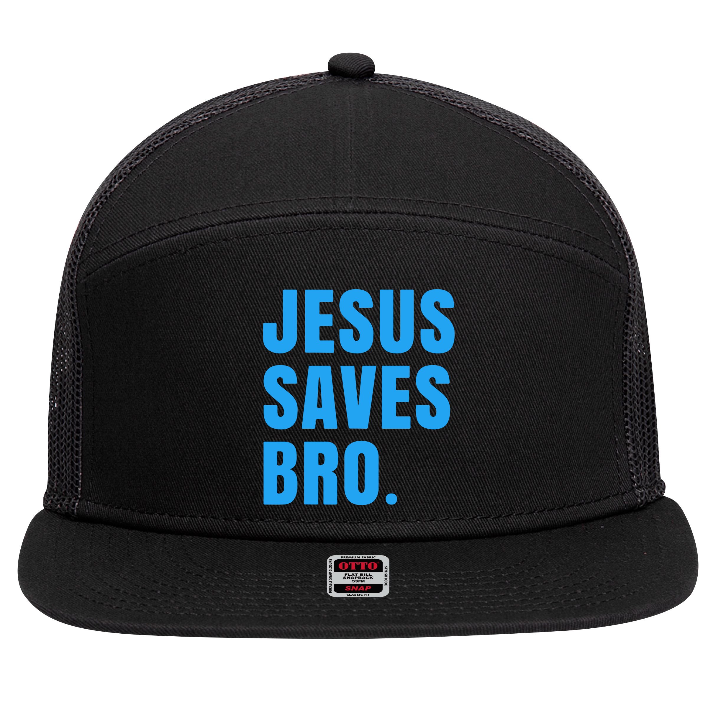 JESUS SAVES BRO 7 Panel Mesh Trucker Snapback Hat