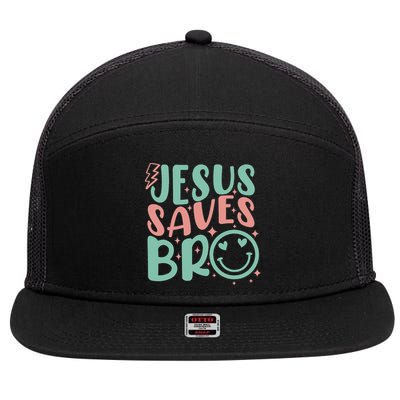 Jesus Saves Bro Retro Christian Religious 7 Panel Mesh Trucker Snapback Hat