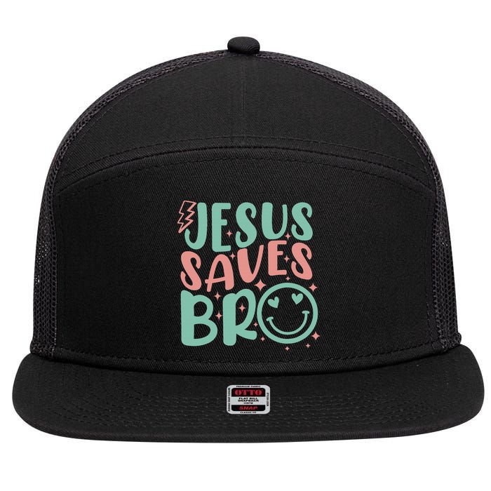 Jesus Saves Bro Retro Christian Religious 7 Panel Mesh Trucker Snapback Hat