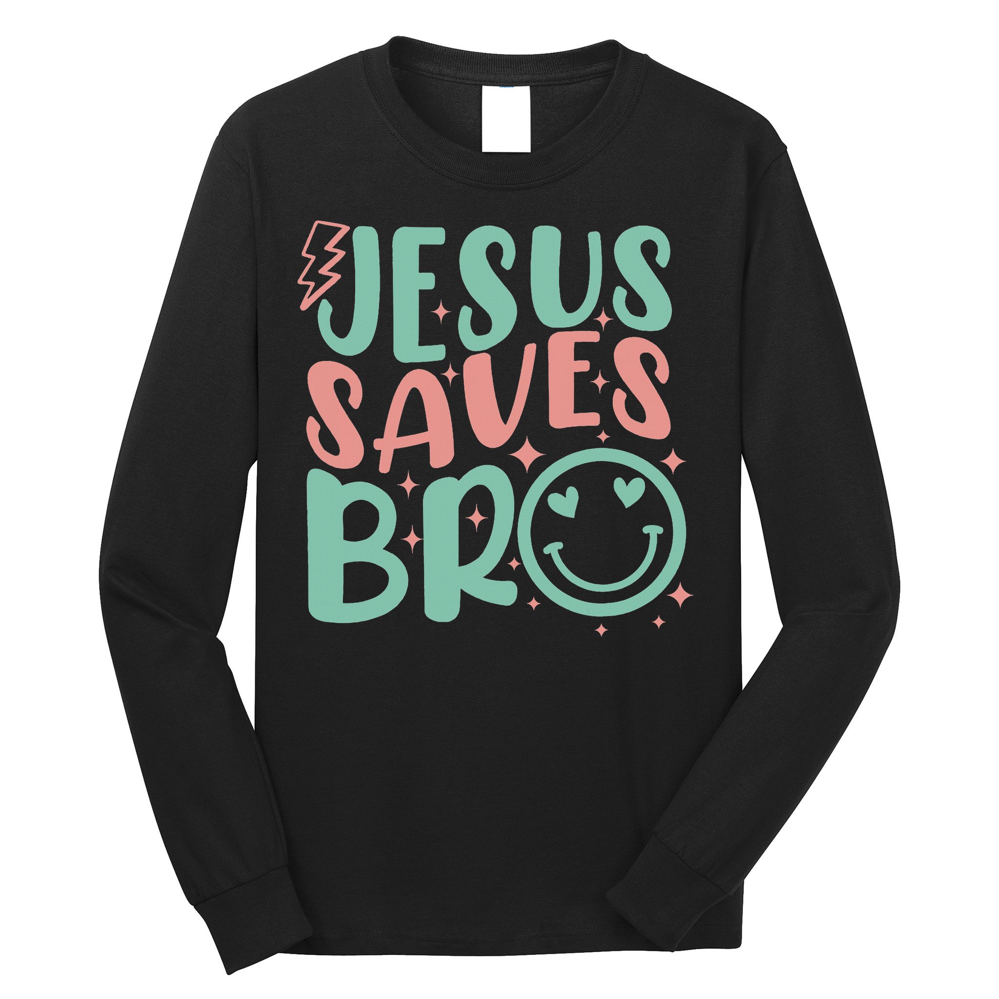 Jesus Saves Bro Retro Christian Religious Long Sleeve Shirt