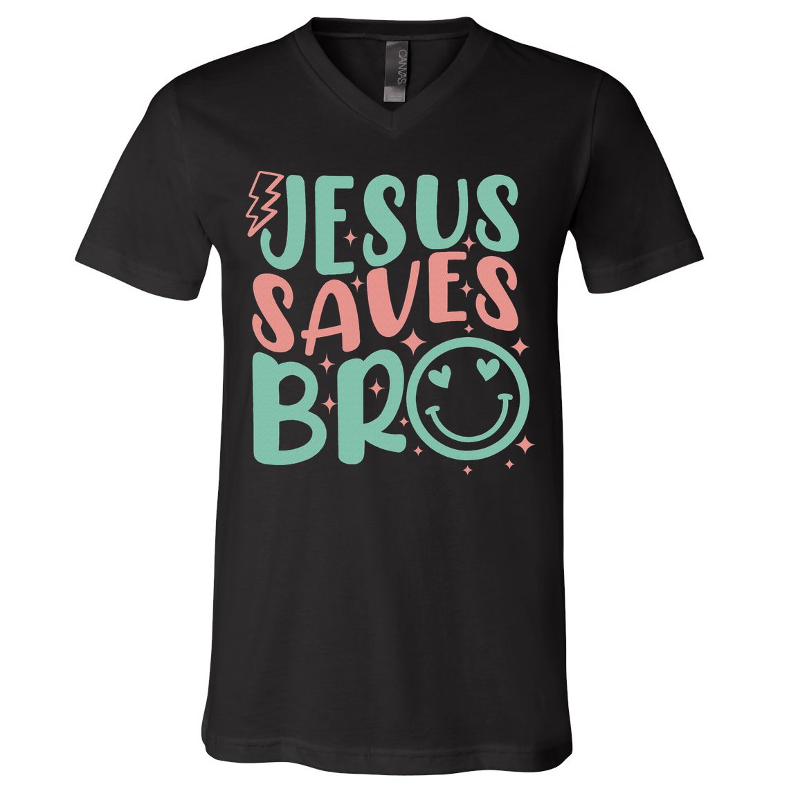 Jesus Saves Bro Retro Christian Religious V-Neck T-Shirt