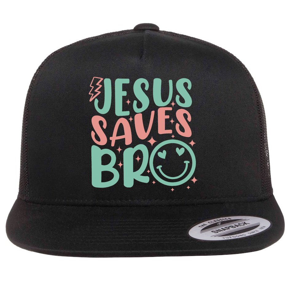 Jesus Saves Bro Retro Christian Religious Flat Bill Trucker Hat
