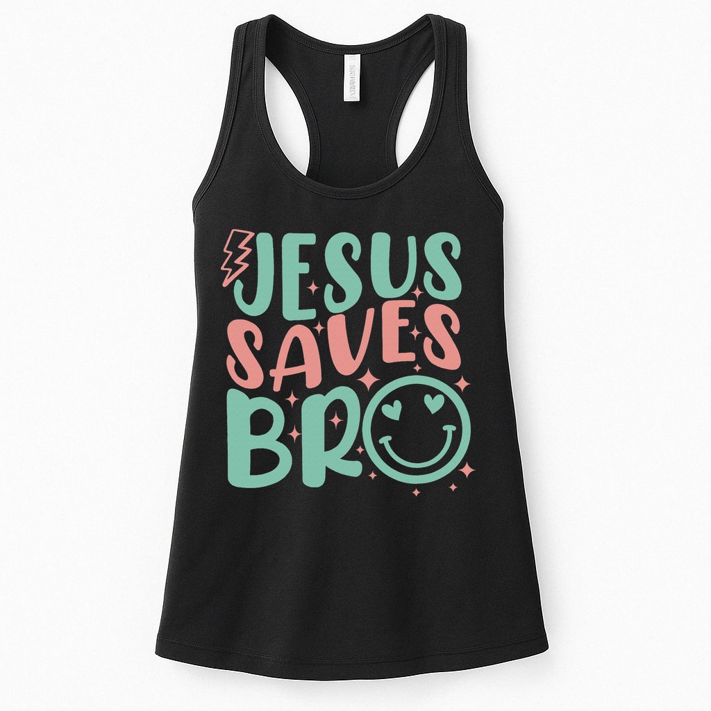 Jesus Saves Bro Retro Christian Religious Womens Tank Top