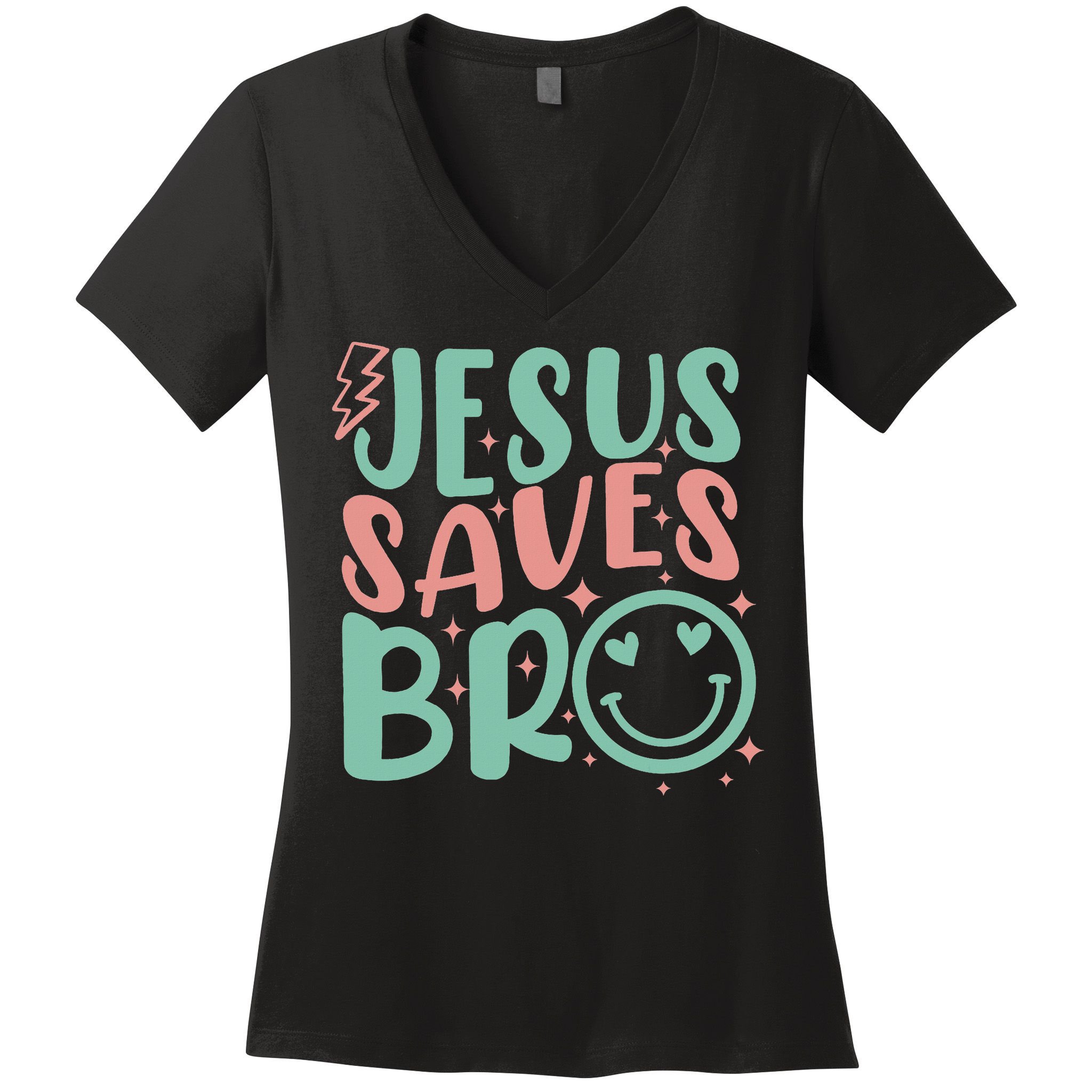 Jesus Saves Bro Retro Christian Religious Women's V-Neck T-Shirt