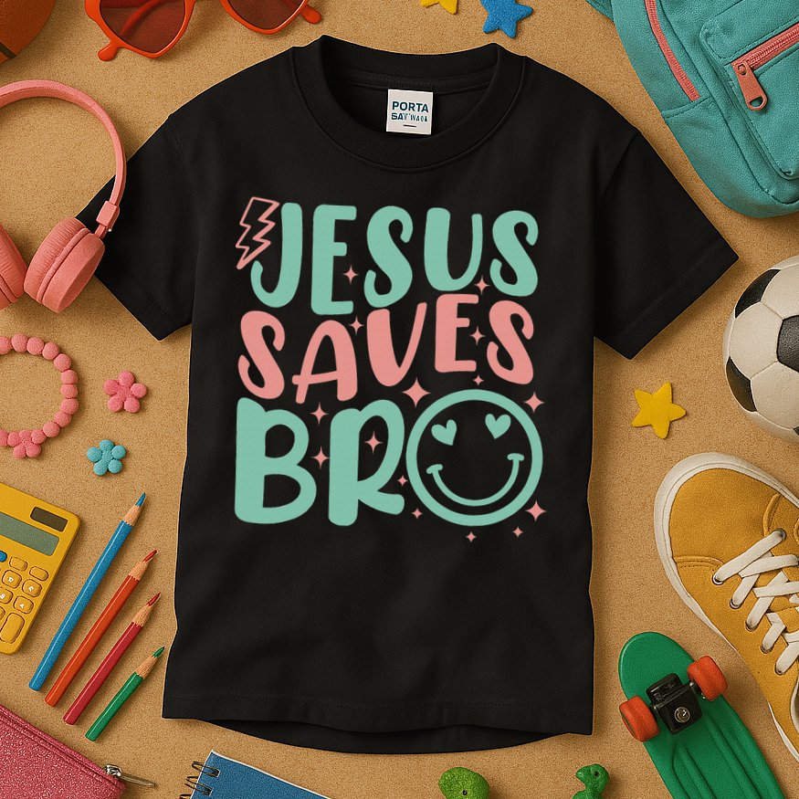 Jesus Saves Bro Retro Christian Religious Kids T-Shirt