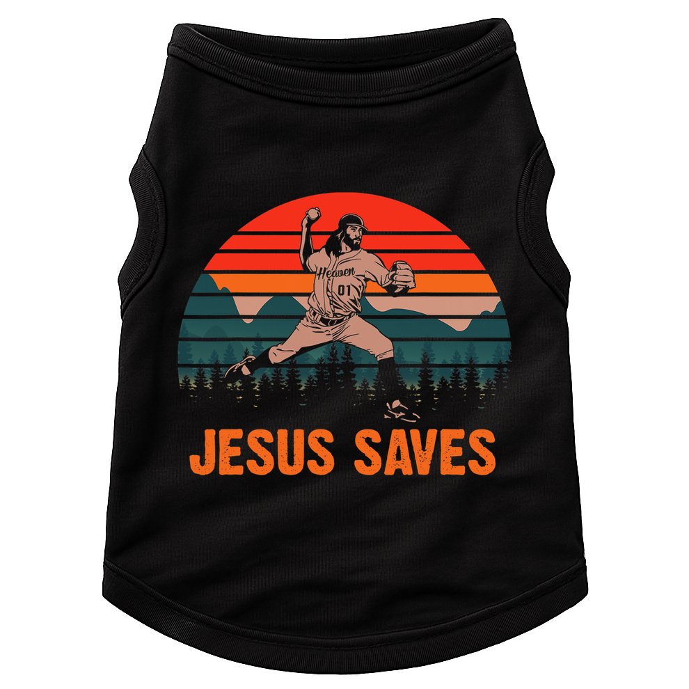 Jesus Saves Baseball Pitcher Vintage Retro 80s Doggie Tank