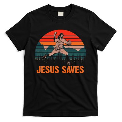 Jesus Saves Baseball Pitcher Vintage Retro 80s T-Shirt