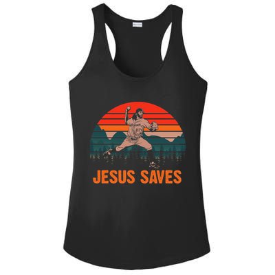 Jesus Saves Baseball Pitcher Vintage Retro 80s Ladies PosiCharge Competitor Racerback Tank