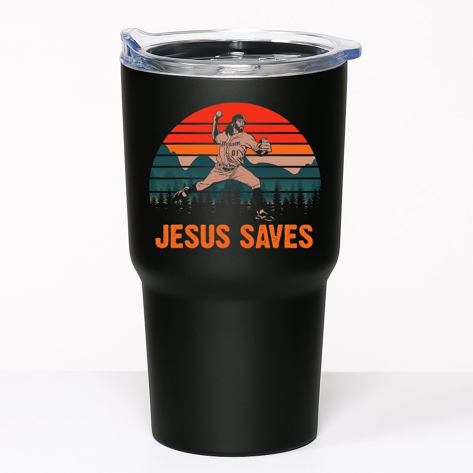 Jesus Saves Baseball Pitcher Vintage Retro 80s Tumbler