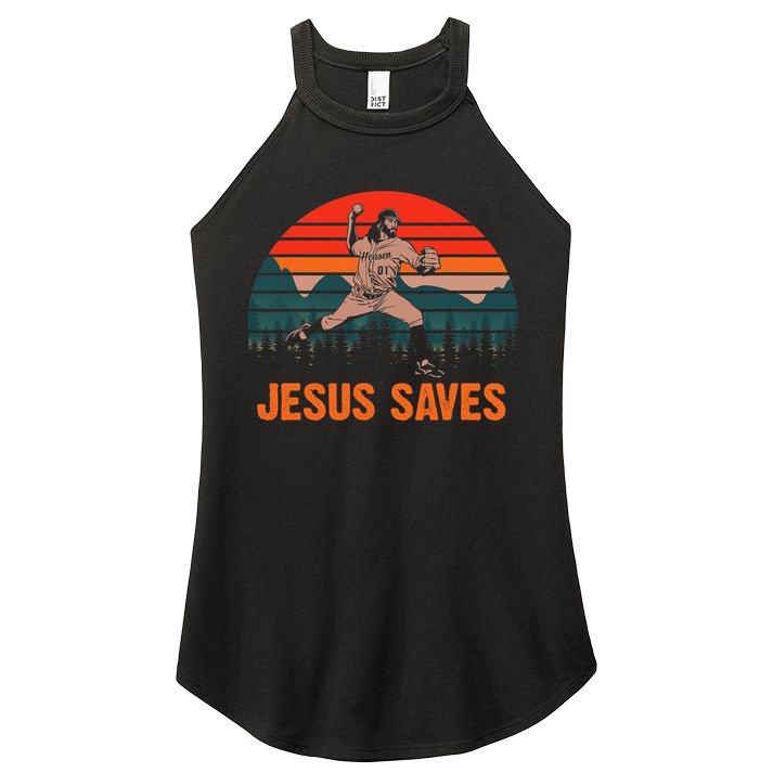 Jesus Saves Baseball Pitcher Vintage Retro 80s Women's Perfect Tri Rocker Tank