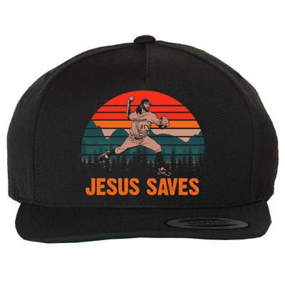 Jesus Saves Baseball Pitcher Vintage Retro 80s Wool Snapback Cap