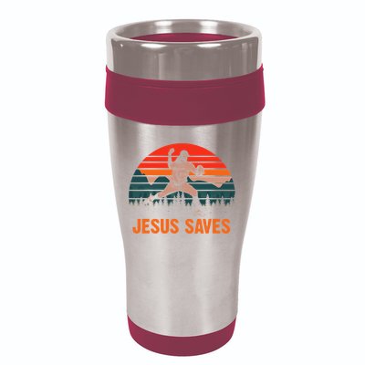 Jesus Saves Baseball Pitcher Vintage Retro 80s 16oz Travel Tumbler