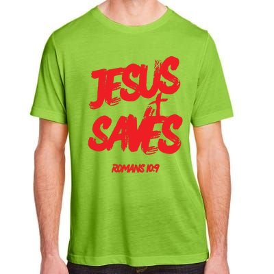 Jesus Saves Christian Faith Bold Red Letters And Cross Cute Premium Adult ChromaSoft Performance T-Shirt