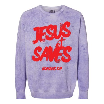 Jesus Saves Christian Faith Bold Red Letters And Cross Cute Premium Colorblast Crewneck Sweatshirt