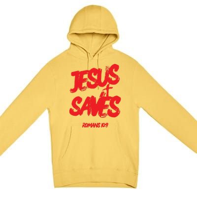 Jesus Saves Christian Faith Bold Red Letters And Cross Cute Premium Premium Pullover Hoodie