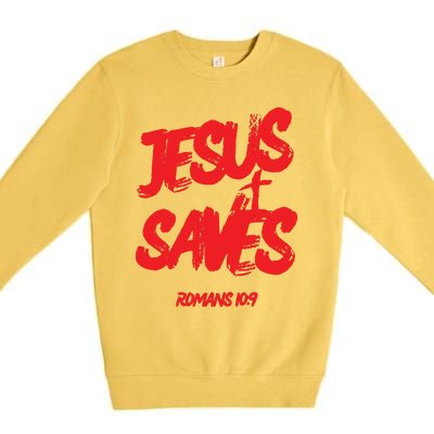 Jesus Saves Christian Faith Bold Red Letters And Cross Cute Premium Premium Crewneck Sweatshirt