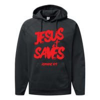 Jesus Saves Christian Faith Bold Red Letters And Cross Cute Premium Performance Fleece Hoodie