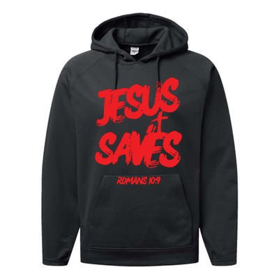 Jesus Saves Christian Faith Bold Red Letters And Cross Cute Premium Performance Fleece Hoodie