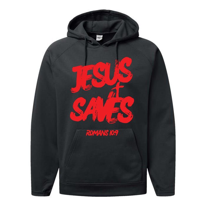 Jesus Saves Christian Faith Bold Red Letters And Cross Cute Premium Performance Fleece Hoodie